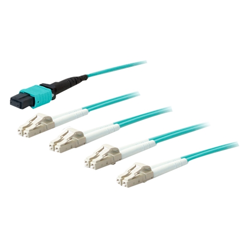 AddOn 30M LOMM OM3 MPO to 8XLC FANOUT Aqua Patch Cable (OFNP) ADD-MPO-4LC30M5OM3