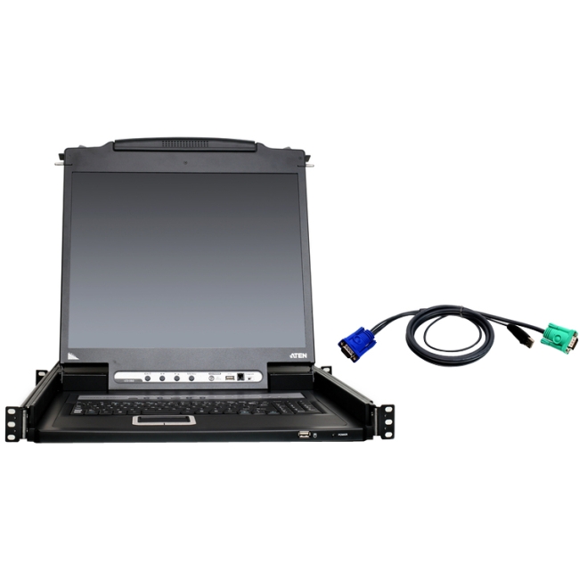 Aten 8-Port 19" Single Rail USB/PS2 LCD KVM w/ Peripheral Sharing & 8 USB KVM Cables CL5708NUKIT