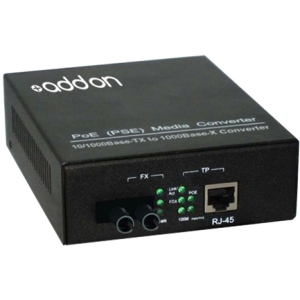 AddOn 1000Base-TX To 1000Base SMF ST 1310nm 20km POE Media Converter ADD-GMCP-LX-2ST