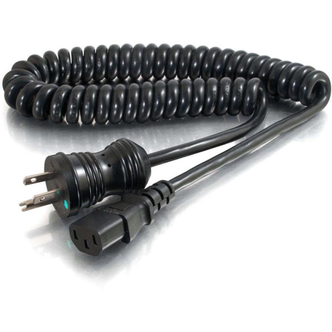 C2G 8ft 18 AWG Coiled Hospital Grade Power Cord (NEMA 5-15P to IEC320C13) - Black 48066