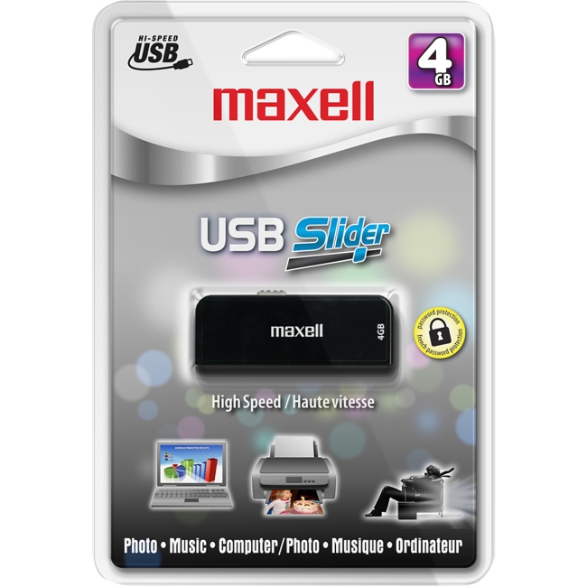 Maxell 4GB USB Slider USB 2.0 Flash Drive 503101 USB-204BK