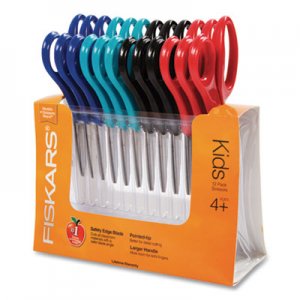 Fiskars Kids/Student Scissors, Pointed Tip, 5" Long, 1.75" Cut Length, Assorted Straight Handles, 12/Pack FSK95037197J 95037197J