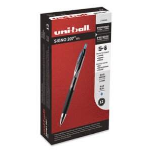 Uni-Ball Signo 207 Retractable Gel Pen, Bold 1 mm, Blue Ink, Black/Blue Barrel, Dozen UBC1790896 1790896