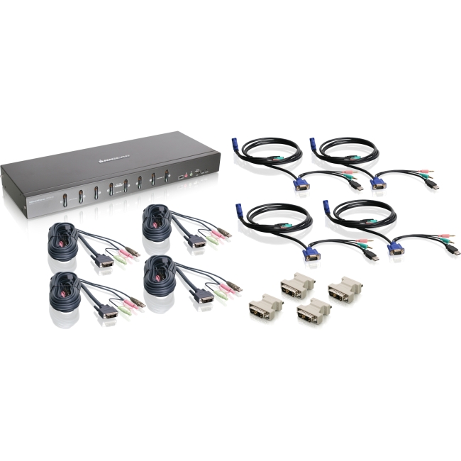 Iogear 8-Port Dual Link DVI KVMP Switch KIT with VGA Support GCS1208KIT2
