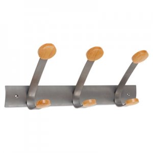 Alba Wooden Coat Hook, Three Wood Peg Wall Rack, Brown/Silver ABAPMV3 PMV3