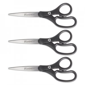 Westcott KleenEarth Basic Plastic Handle Scissors, 8" Long, 3.25" Cut Length, Black Straight Handles, 3/Pack ACM15585 15585
