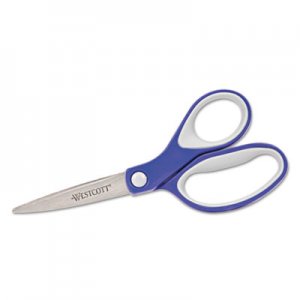 Westcott KleenEarth Soft Handle Scissors, Pointed Tip, 7" Long, 2.25" Cut Length, Blue/Gray Straight Handle ACM15553 15553
