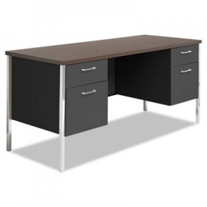 Alera Double Pedestal Steel Credenza, 60w x 24d x 29-1/2h, Walnut/Black ALESD6024BM