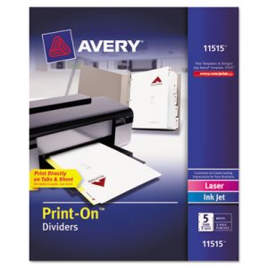 Avery Customizable Print-On Dividers, 5-Tab, Letter, 5 Sets AVE11515 11515