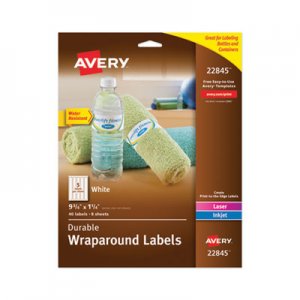 Avery Water-Resistant Wraparound Labels w/ Sure Feed, 9 3/4 x 1 1/4, White, 40/Pack AVE22845 22845