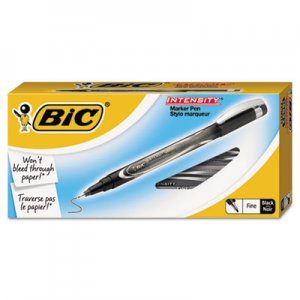 BIC Intensity Stick Porous Point Marker Pen, Fine 0.5mm, Black Ink/Barrel, Dozen BICFPIN11BK FPIN11-BK