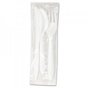 Boardwalk Three-Piece Cutlery Kit, Fork/Knife/Teaspoon, Polypropylene, White, 250/Carton BWKCOMBOKIT