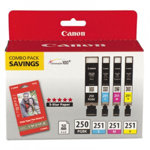 Canon CLI-251) Ink & Paper Combo Pack, Black/Cyan/Magenta/Yellow CNM6497B004 6497B004