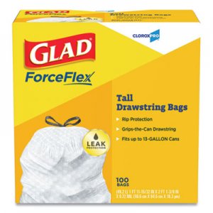 Glad Tall Kitchen Drawstring Trash Bags, 13 gal, 0.72 mil, 24" x 27.38", Gray, 100/Box CLO78526 78526