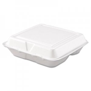 Dart Foam Hinged Lid Containers, 3-Compartment, 7.5 x 8 x 2.3, White, 200/Carton DCC80HT3R 80HT3R