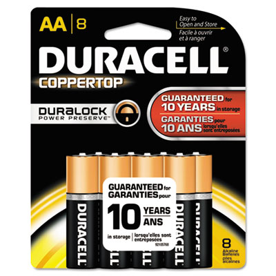 Duracell CopperTop Alkaline Batteries with Duralock Power Preserve Technology, AA, 8/Pack MN1500B8Z DURMN1500B8Z