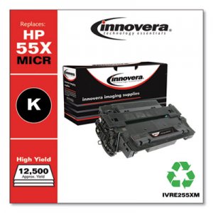 Innovera Remanufactured Black High-Yield MICR Toner, Replacement for HP 55XM (CE255XM), 12,500 Page-Yield IVRE255XM