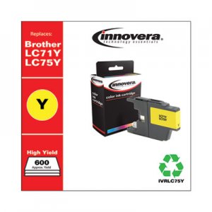 Innovera Remanufactured Yellow High-Yield Ink, Replacement for Brother LC75Y, 600 Page-Yield IVRLC75Y