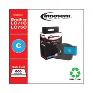 Innovera Remanufactured Cyan High-Yield Ink, Replacement for Brother LC75C, 600 Page-Yield IVRLC75C