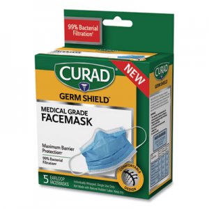 Curad Germ Shield Medical Grade Maximum Barrier Face Mask, Pleated, 10/Box MIICUR812S CUR812S CUR384S
