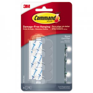 Command Cord Clip, Round, with Adhesive, 0.75"w, Clear, 4/Pack MMM17017CLRES 17017CLRES