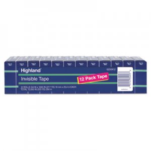Highland Invisible Permanent Mending Tape, 1" Core, 0.75" x 83.33 ft, Clear, 12/Pack MMM6200K12 6200K12