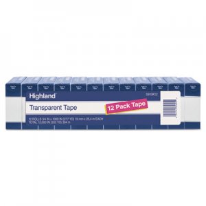 Highland Transparent Tape, 1" Core, 0.75" x 83.33 ft, Clear, 12/Pack MMM5910K12 5910K12