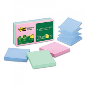 Post-it Greener Notes Recycled Pop-up Notes, 3 x 3, Assorted Helsinki Colors, 100-Sheet, 6/Pack MMMR330RP6AP R330RP