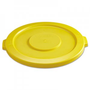 Rubbermaid Commercial Round Flat Top Lid, for 32 gal Round BRUTE Containers, 22.25" diameter, Yellow RCP2631YEL FG263100YEL