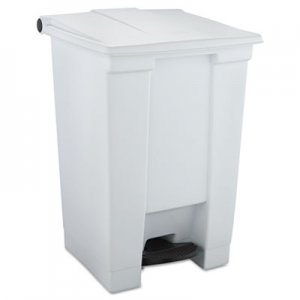 Rubbermaid Commercial Indoor Utility Step-On Waste Container, Square, Plastic, 12 gal, White RCP6144WHI FG614400WHT