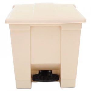 Rubbermaid Commercial Indoor Utility Step-On Waste Container, Square, Plastic, 8 gal, Beige RCP6143BEI FG614300BEIG