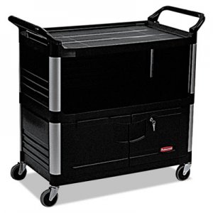 Rubbermaid Commercial Xtra Equipment Cart, 300-lb Capacity, Three-Shelf, 20.75w x 40.63d x 37.8h, Black RCP4095BLA