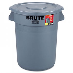 Rubbermaid Commercial Brute Container with Lid, Round, Plastic, 32 gal, Gray RCP863292GRA FG863292GRAY