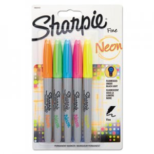 Sharpie Neon Permanent Markers, Fine Bullet Tip, Assorted Colors, 5/Pack SAN1860443 1860443