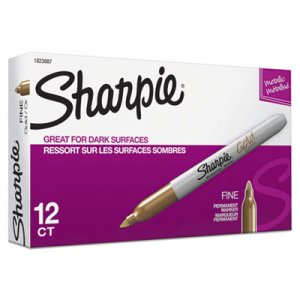 Sharpie Metallic Fine Point Permanent Markers, Bullet Tip, Gold, Dozen SAN1823887 1823887