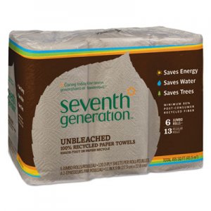 Seventh Generation Natural Unbleached 100% Recycled Paper Kitchen Towel Rolls, 11 x 9, 120 SH/RL, 6 RL/PK SEV13737PK