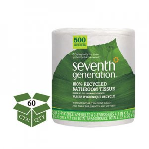 Seventh Generation 100% Recycled Bathroom Tissue, Septic Safe, 2-Ply, White, 500 Sheets/Jumbo Roll, 60/Carton SEV137038 137038