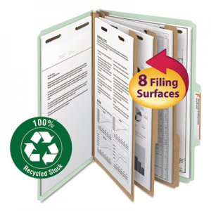 Smead Pressboard Classification Folder, 3" Exp., 6 Dividers, Legal, Gray/Green, 10/Box SMD19093 19093