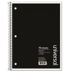 Universal Wirebound Notebook, 1 Subject, Wide/Legal Rule, Black Cover, 10.5 x 8, 70 Sheets UNV66620