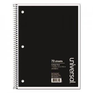 Universal Wirebound Notebook, 1 Subject, Medium/College Rule, Black Cover, 10.5 x 8, 70 Sheets UNV66610