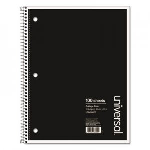 Universal Wirebound Notebook, 1 Subject, Medium/College Rule, Black Cover, 11 x 8.5, 100 Sheets UNV66600