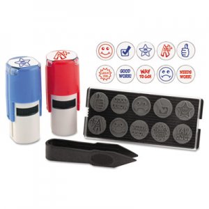 Stamp-Ever Stamp, Self-Inking with 10 Dies, 5/8", Blue/Red USS4630 4630