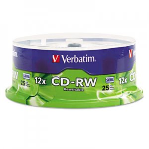 Verbatim CD-RW Discs, 700MB/80min, 4X/12X, Spindle, 25/Pk VER95155 95155