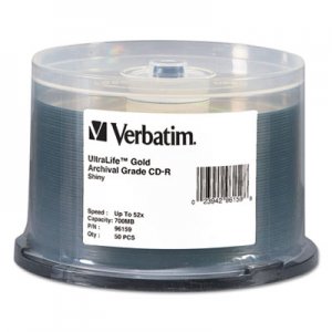 Verbatim UltraLife Gold Archival Grade CD-R w/Branded Surface 700MB 52X, 50/PK Spindle VER96159 96159