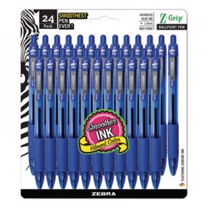 Zebra Z-Grip Retractable Ballpoint Pen, Medium 1 mm, Blue Ink, Clear Barrel, 24/Pack ZEB12225 12225