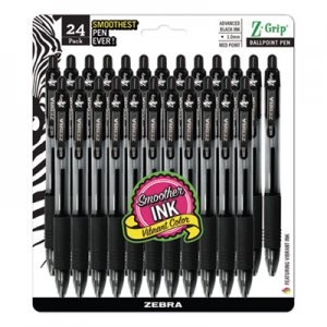 Zebra Z-Grip Retractable Ballpoint Pen, Medium 1 mm, Black Ink, Clear Barrel, 24/Pack ZEB12221 12221
