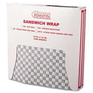 Bagcraft Grease-Resistant Paper Wraps and Liners, 12 x 12, Black Check, 1000/Box, 5 Boxes/Carton BGC057800 P057800