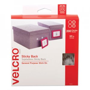 VELCRO Brand Sticky-Back Fasteners, Removable Adhesive, 0.75" dia, White, 200/Box VEK91824 91824