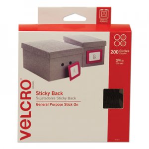 VELCRO Brand Sticky-Back Fasteners, Removable Adhesive, 0.75" dia, Black, 200/Box VEK91823 91823