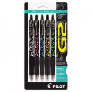 Pilot G2 Fashion Premium Retractable Gel Pen, 0.7mm, Black Ink, Assorted Barrel, 5/Set PIL31373 31373
